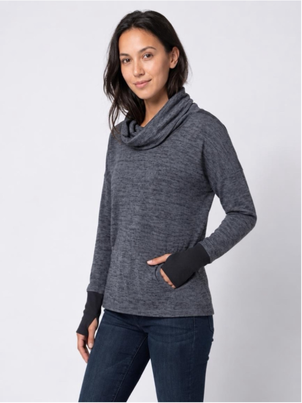 Athleta Batwing & Robin Cowl Neck Pullover Gray Sweatshirt Size Small